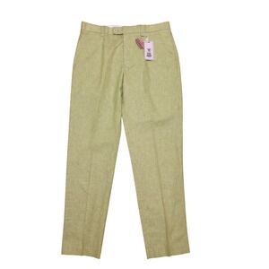 Stacy Adams Mens Coated Linen Derby Trousers Grass Green Flat Front Pants 36x32